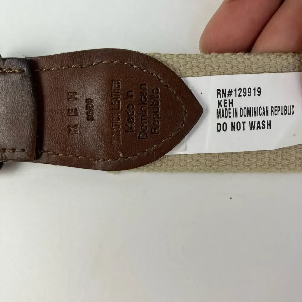 KEH Mens Sz M / 36 Vintage Leather Canvas Belt w Mallard Duck Design Brown Blue